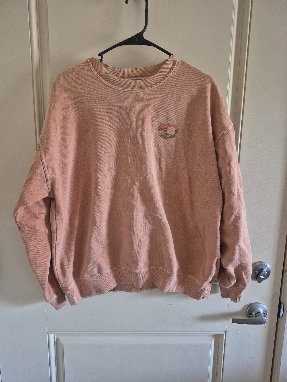 Washed Billabong Pink Orange Crewneck Sweatshirt with Small Chest Logo